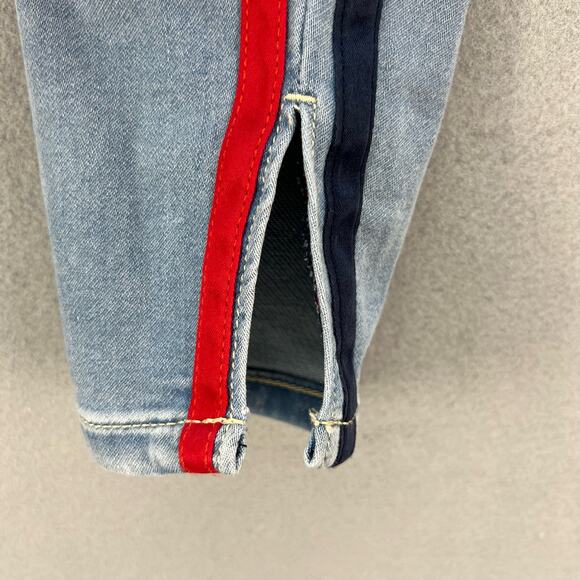 Tommy Jeans Women's 0/25 Light Blue Red Blue Tuxedo Stripes 90s Preppy Jeggings - Picture 7 of 15